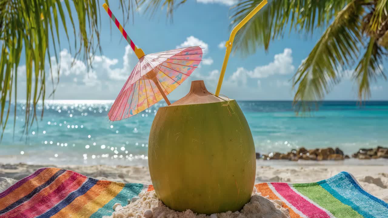 Tropical Coconut Drink on a Beautiful Beach
