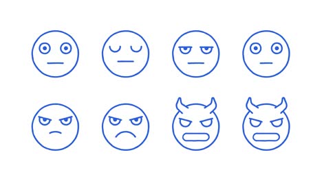 doodle emoticons stickers set serious angry demon. transparent background