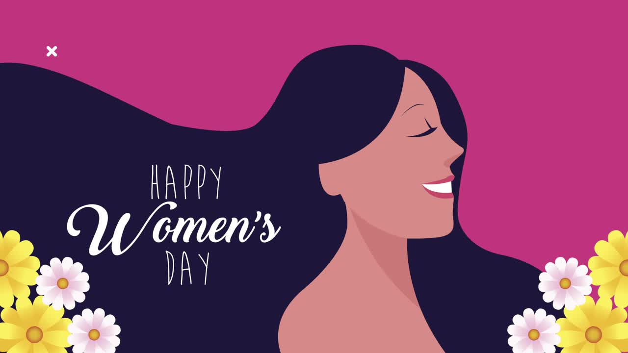 happy womens day lettering card with happy woman and flowers