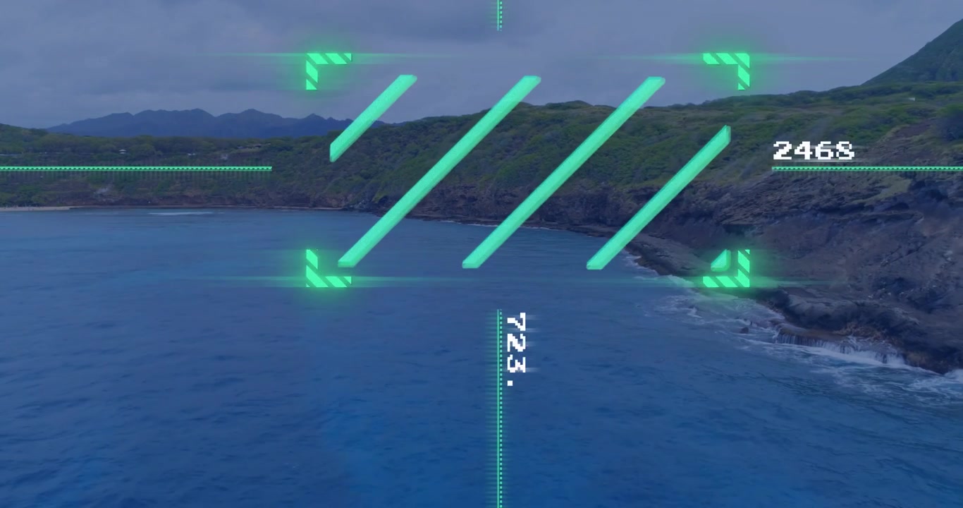 HUD appearing over bay, bars brightening, guide shifting, visualizing telemetry, reticle tracking