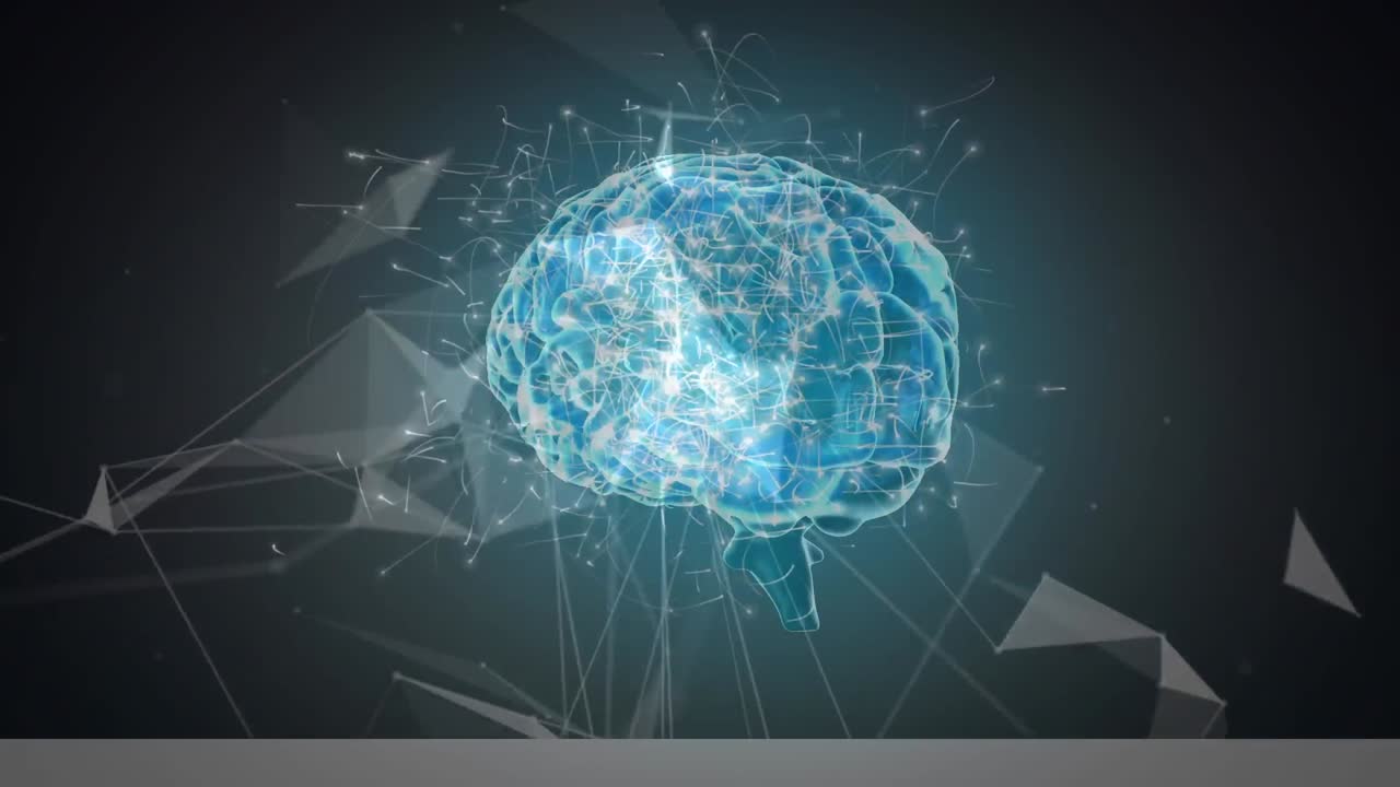 디지털로 생성된 인간의 뇌와 기하학적 모양입니다.