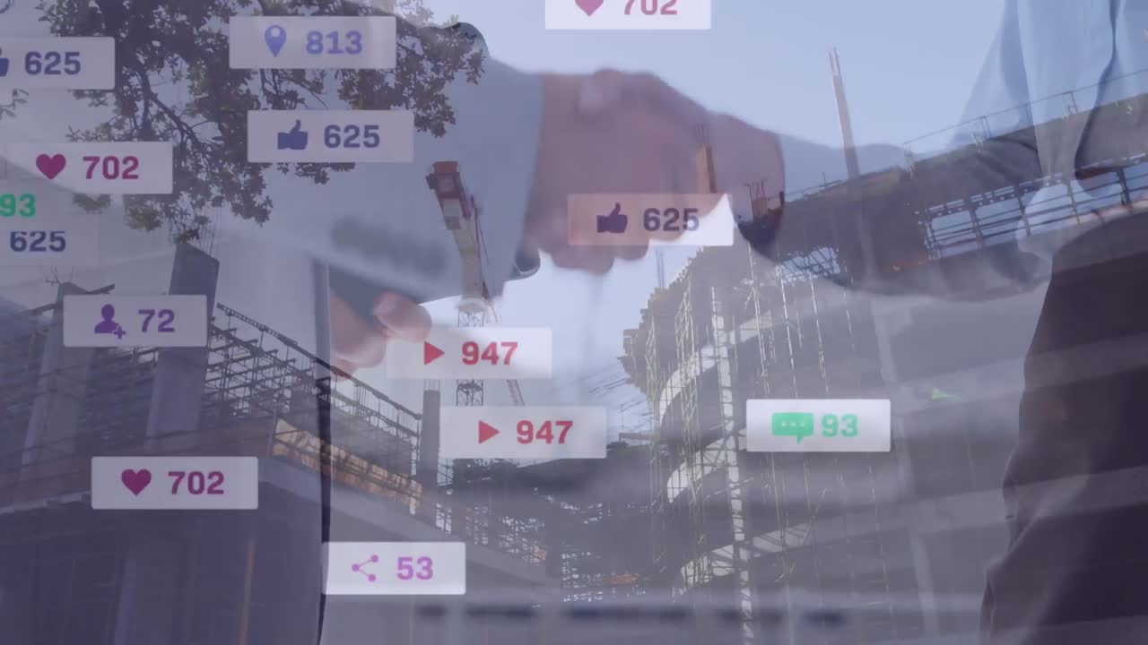 도시 풍경 위에서 사업가의 악수 애니메이션