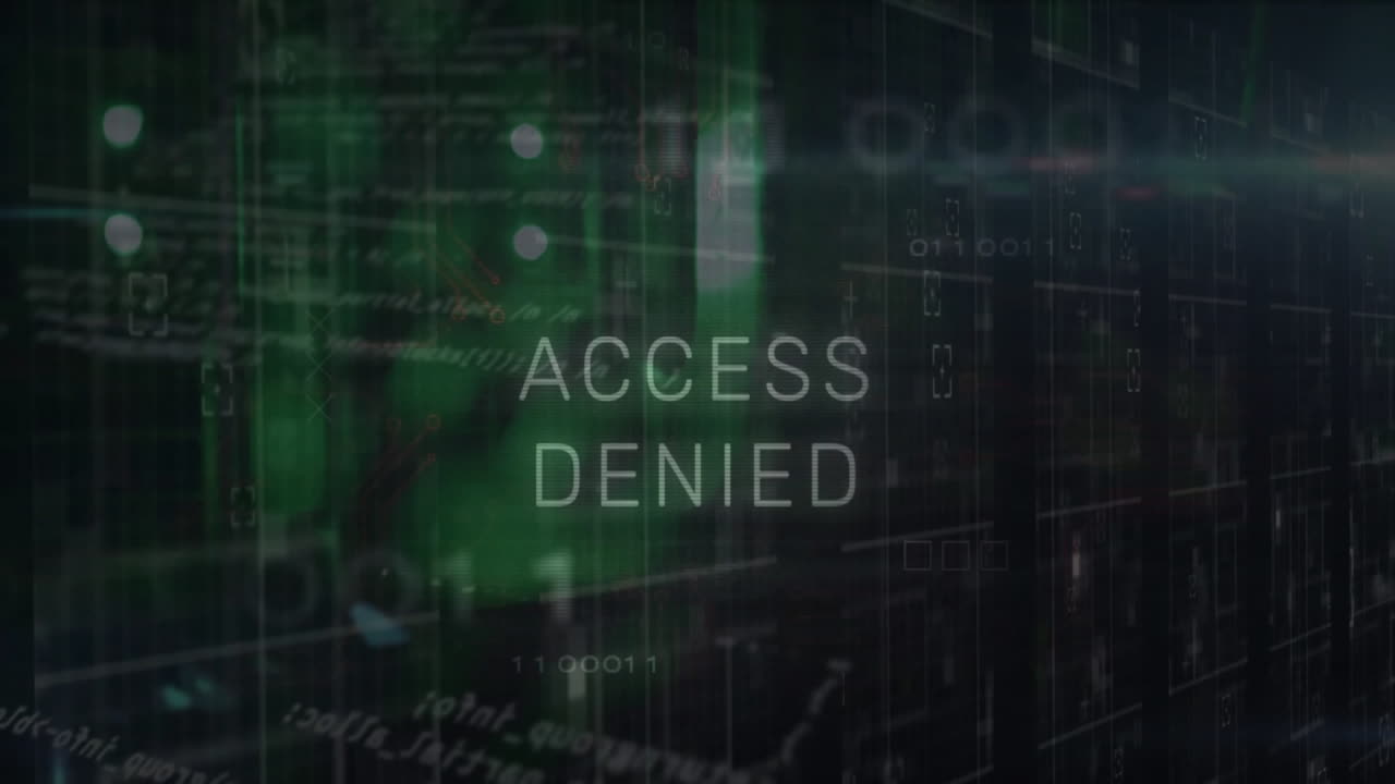 animación del procesamiento de texto y datos de acceso denegado a través de servidores informáticos