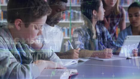 procesamiento de datos del mercado de valores contra un grupo de estudiantes que estudian juntos en la biblioteca