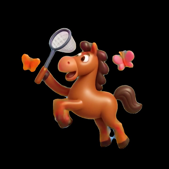 Animated Cartoon Horse Running and Chasing Butterflies with a Net