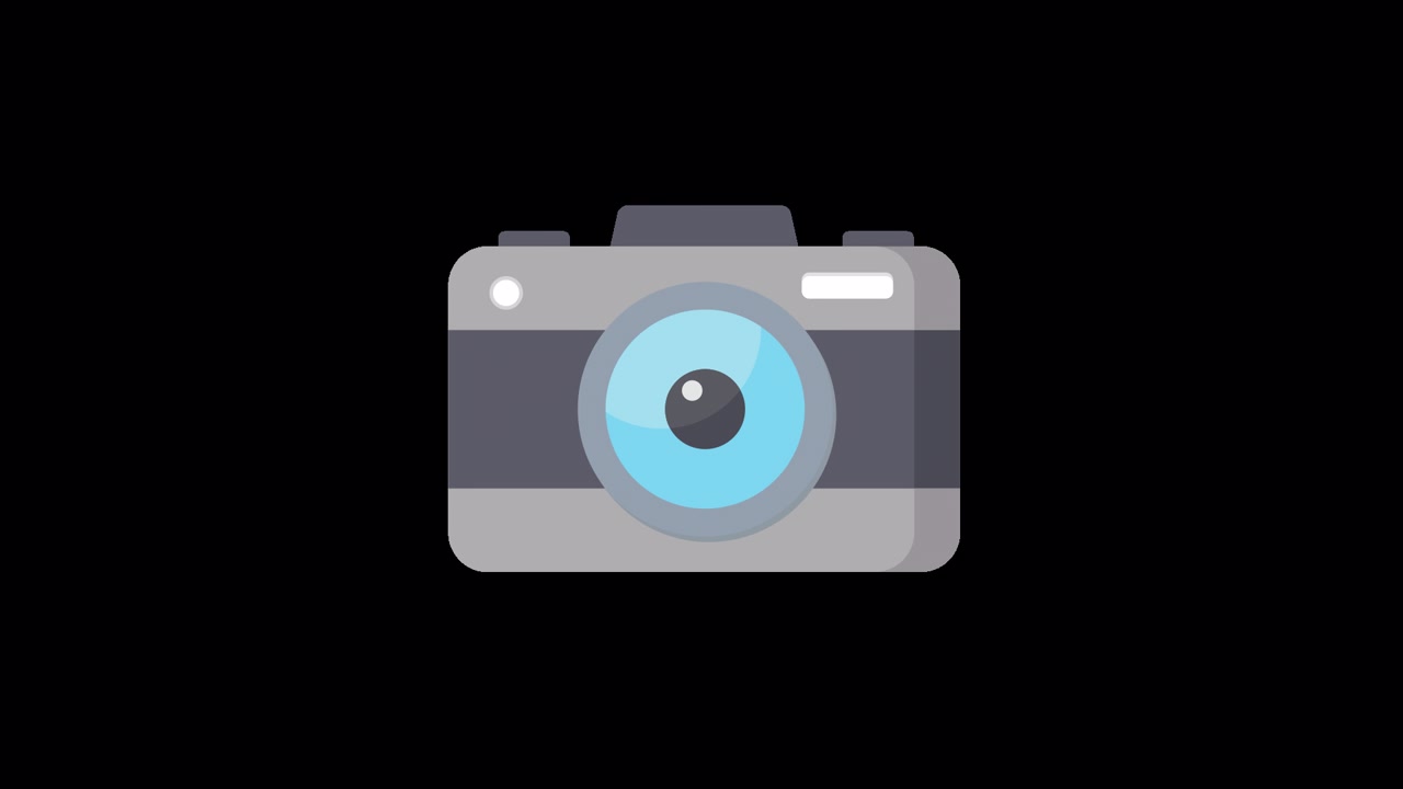 Animated Camera Icon with Zooming Lens and Rotation