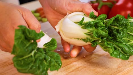 la preparación del bok choy