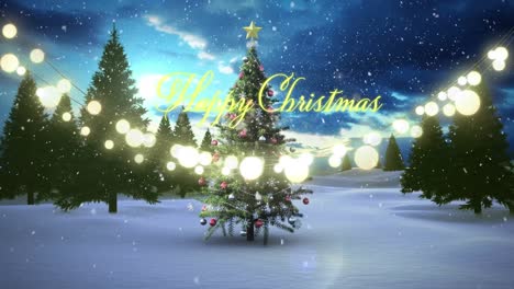 Animation-of-happy-christmas-text-over-christmas-tree