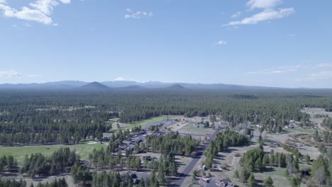 Slight-high-track-captures-the-distant-Three-Sisters-mountains-in-Bend,-Oregon