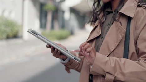 City,-tablet-and-hands-of-professional-person