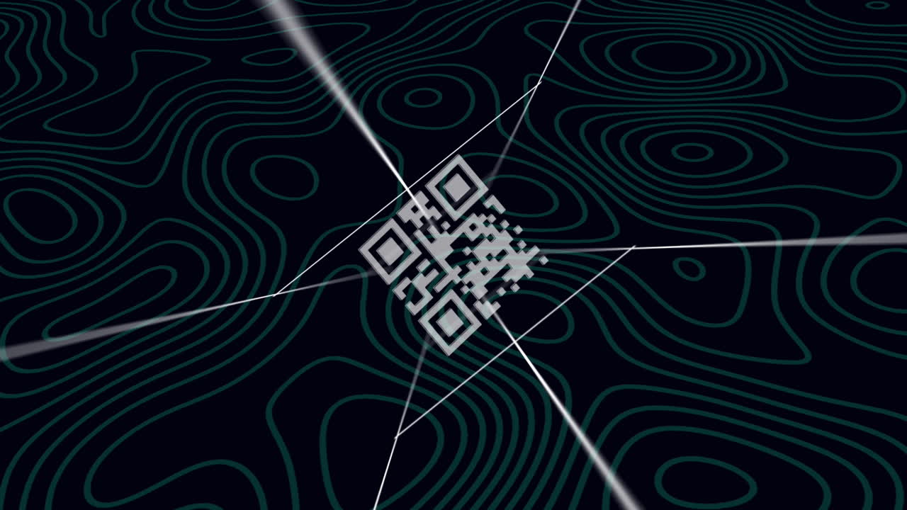 animación del código qr girando sobre un fondo negro con isohypses