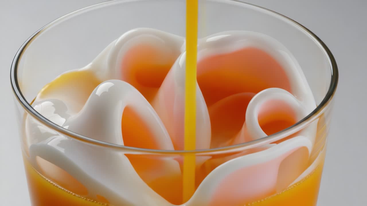 Una trasformazione affascinante: la straordinaria transizione di colori vivaci e forme fluide in un bicchiere trasparente di delizia cremosa