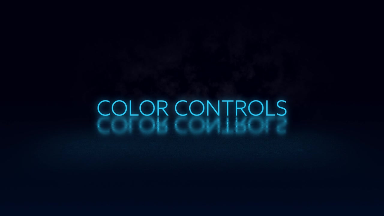 Titoli di testo neon animati con effetti fumo su sfondo scuro