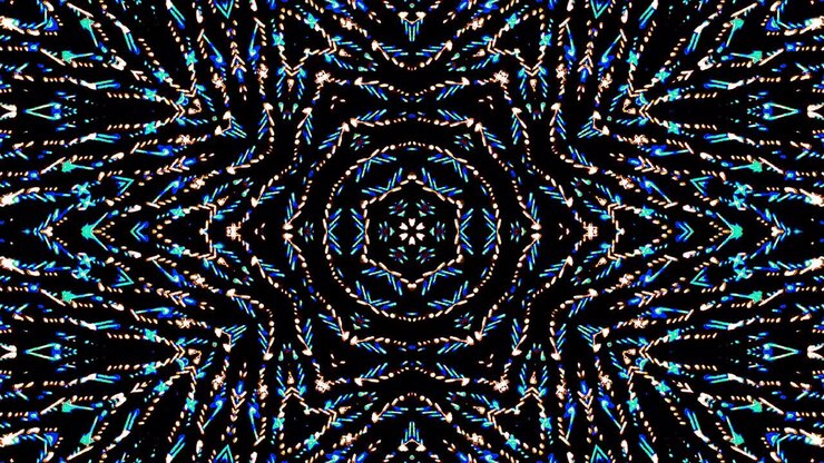 Krásný abstraktní kaleidoskop, který září, zářivé světlo, které reguluje jemné pohyby