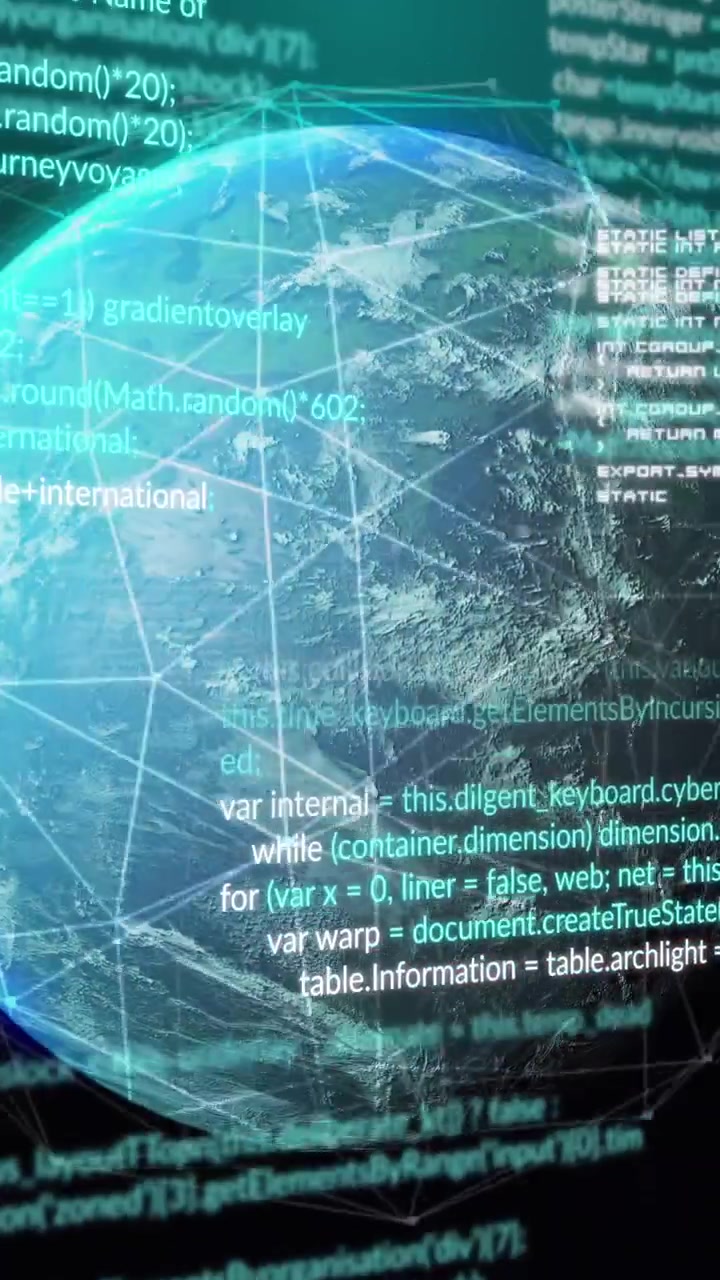 Animation of data processing and network of connections over spinning globe on black background