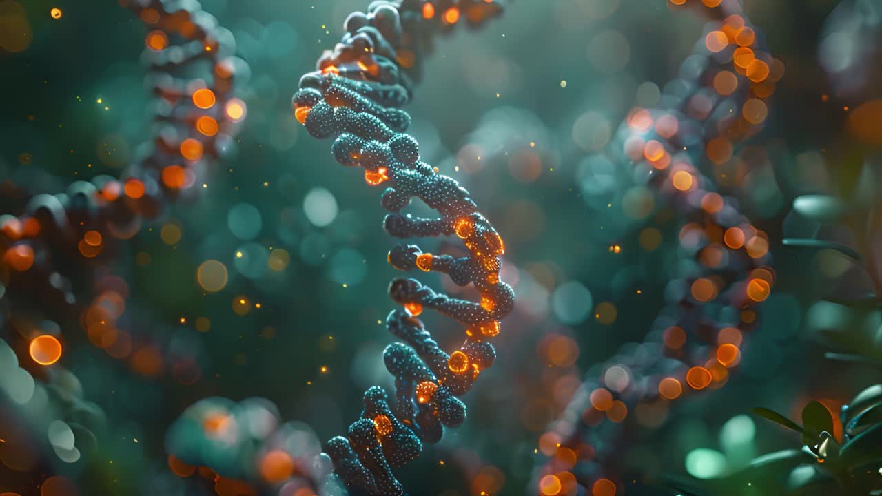 Abstract DNA Helix Structure with Glowing Orange Elements