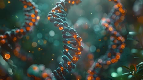 abstract dna helix structure with glowing orange elements