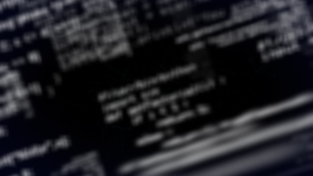 Animation of green specks and data processing on black background