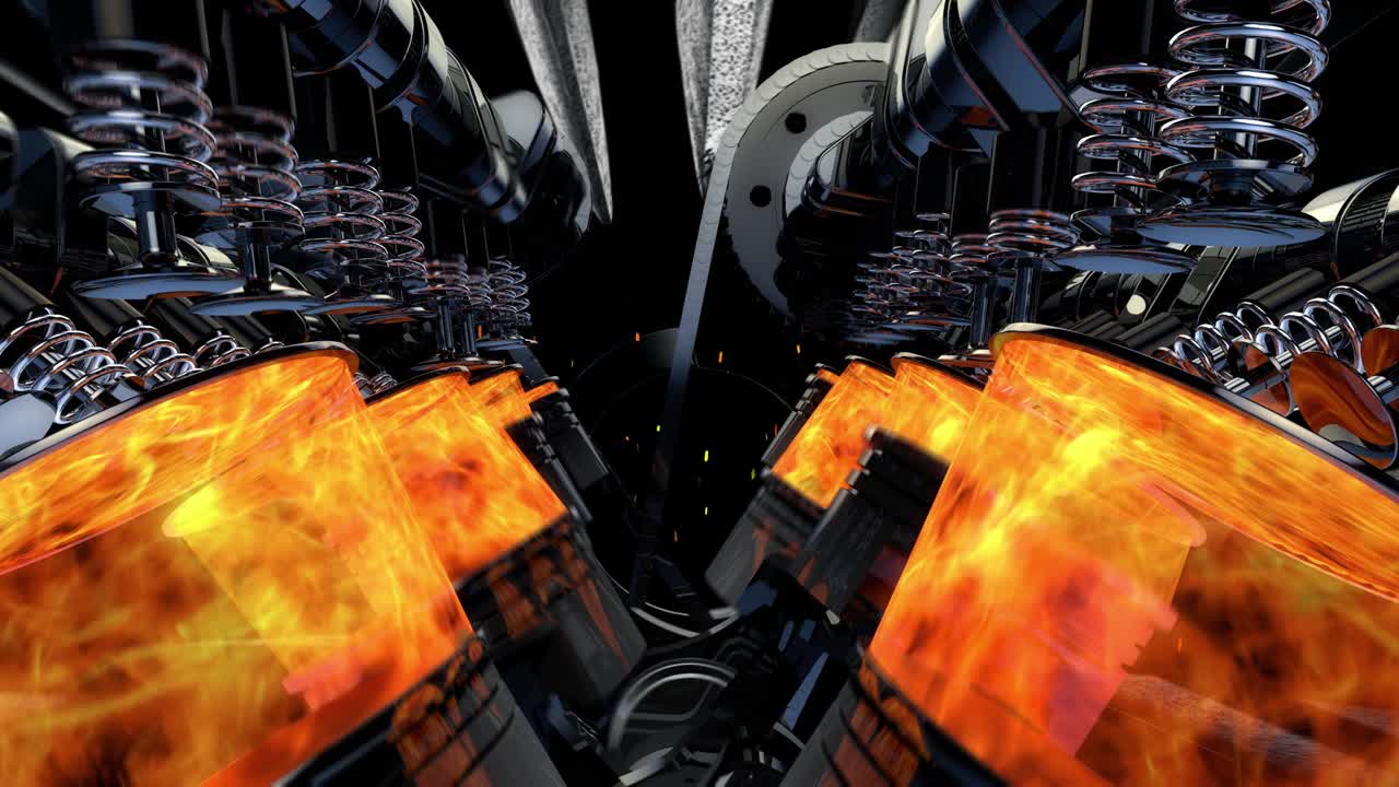 cerrar una animación de motor v8 de trabajo con explosiones y chispas - bucle