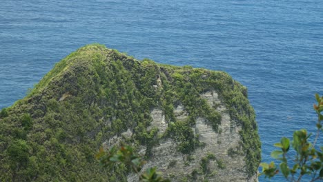 Slow-motion-close-up-of-top-of-a-cliff-at-Kelingking-beach,-Nusa-Penida,-Indonesia