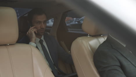 successful businessman in car with driver