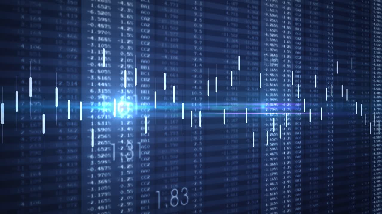Animation of stock market and numbers on blue background
