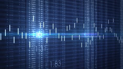 animación del mercado de valores y números en fondo azul
