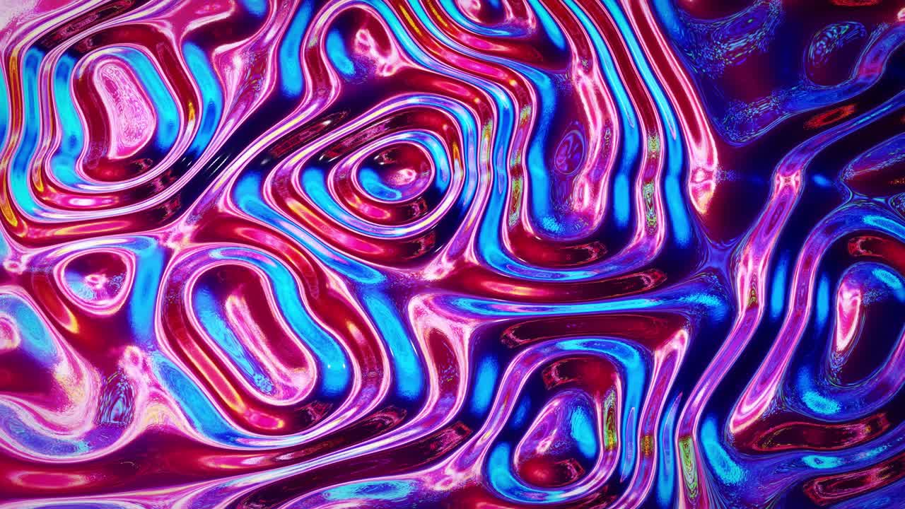 Looped abstract iridescent fluid background. Beautiful wavy glass surface of liquid with pattern, gradient color and flow waves on it. Creative bright bg with soft smooth animation.