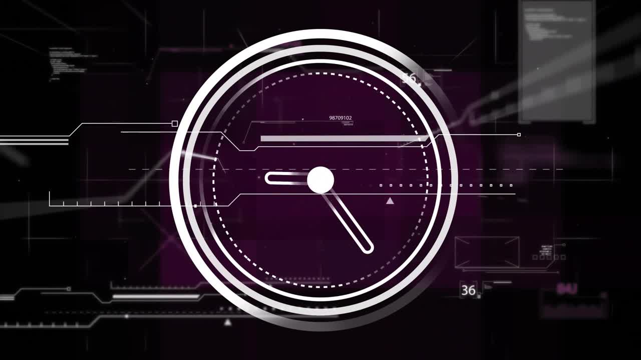 Dot appearing at center starting rings radiating out while clock hands pivot for UI animation