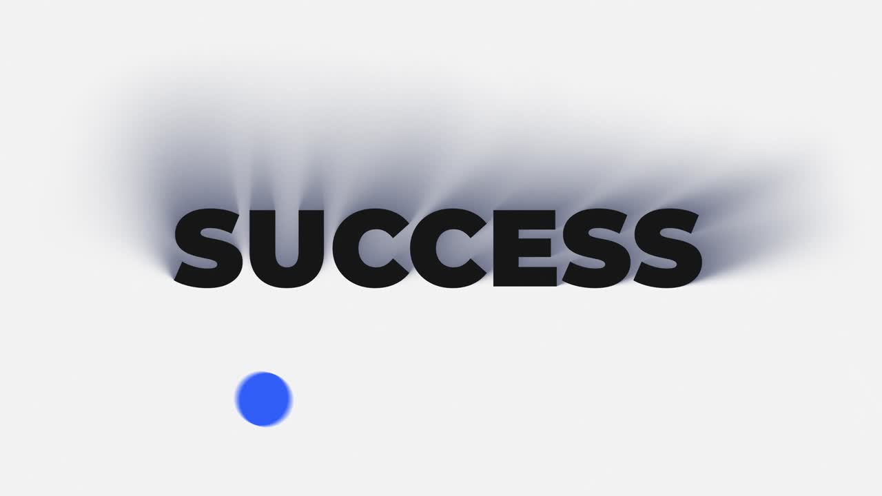 4K vertical motion graphics of the word SUCCESS. Features a professional clean aesthetic with a blue light source and a perfectly seamless loop. Optimized for Reels and TikTok