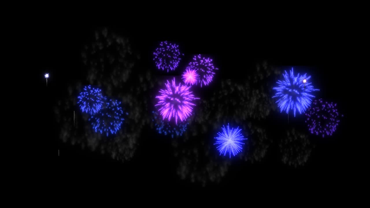 4k 불꽃놀이 - 휴일 - 렌더링 - 보라색 파란 불꽃놀이는 애니메이션 배경 - v8