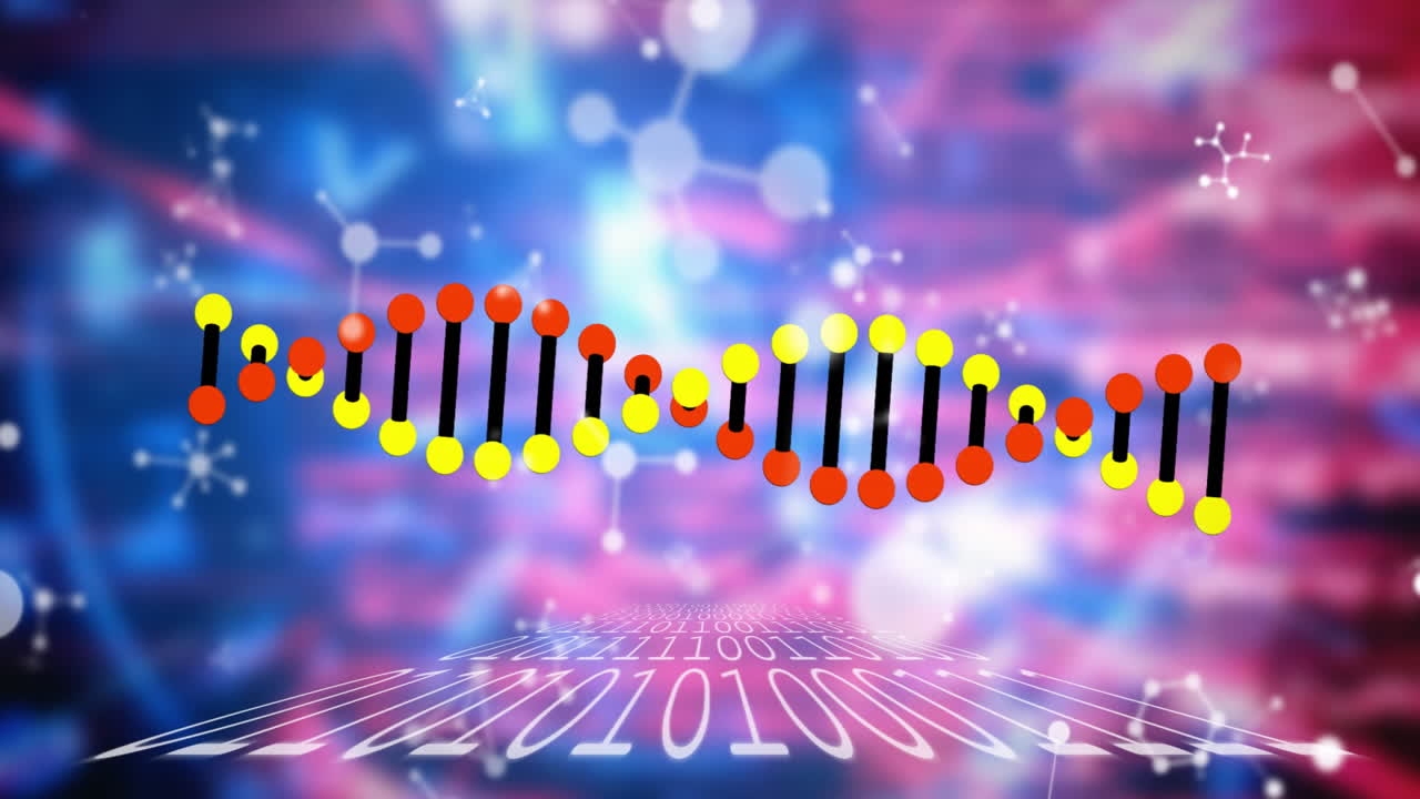 dna 스트랜드와 이진 코딩, 과학 데이터 처리 애니메이션