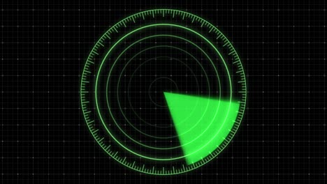 abstract green radar monitor screen on black grid background. simple sonar radar hud navigation screen searching an object. 4k, seamless loop video animation.