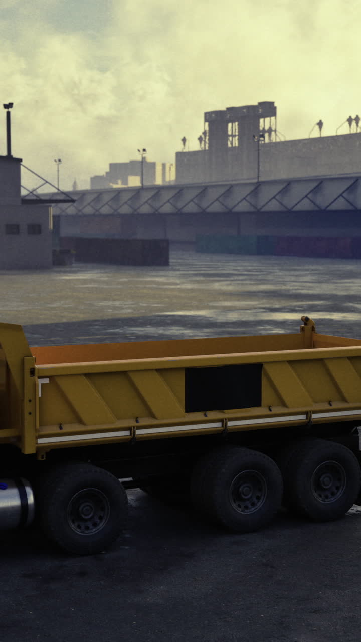 Heavy machinery operates at industrial site during early morning light