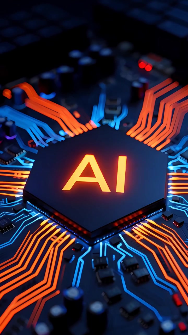 Futuristinen tekoälysirun emolevyn teknologian tausta 4K