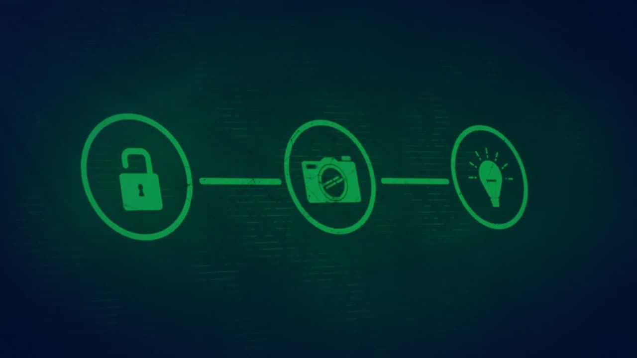 animación de conexiones con iconos y procesamiento de datos.