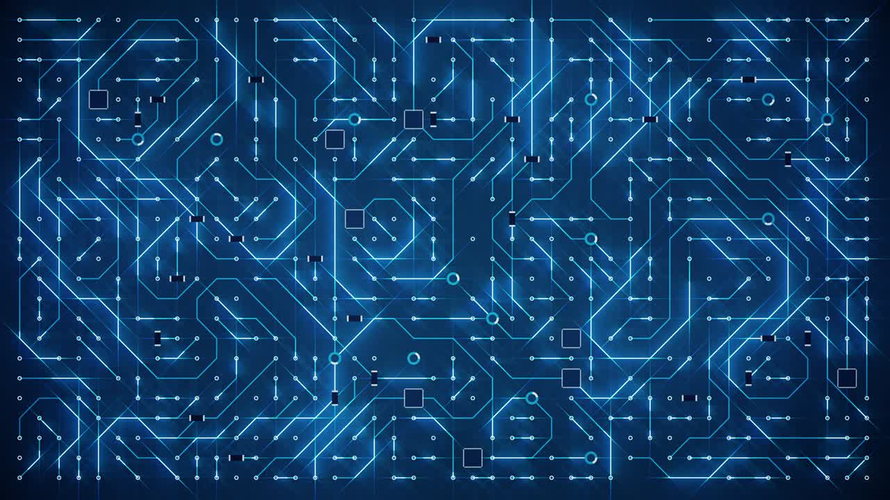 빛나는 파란색 회로 애니메이션 마더보드 루프