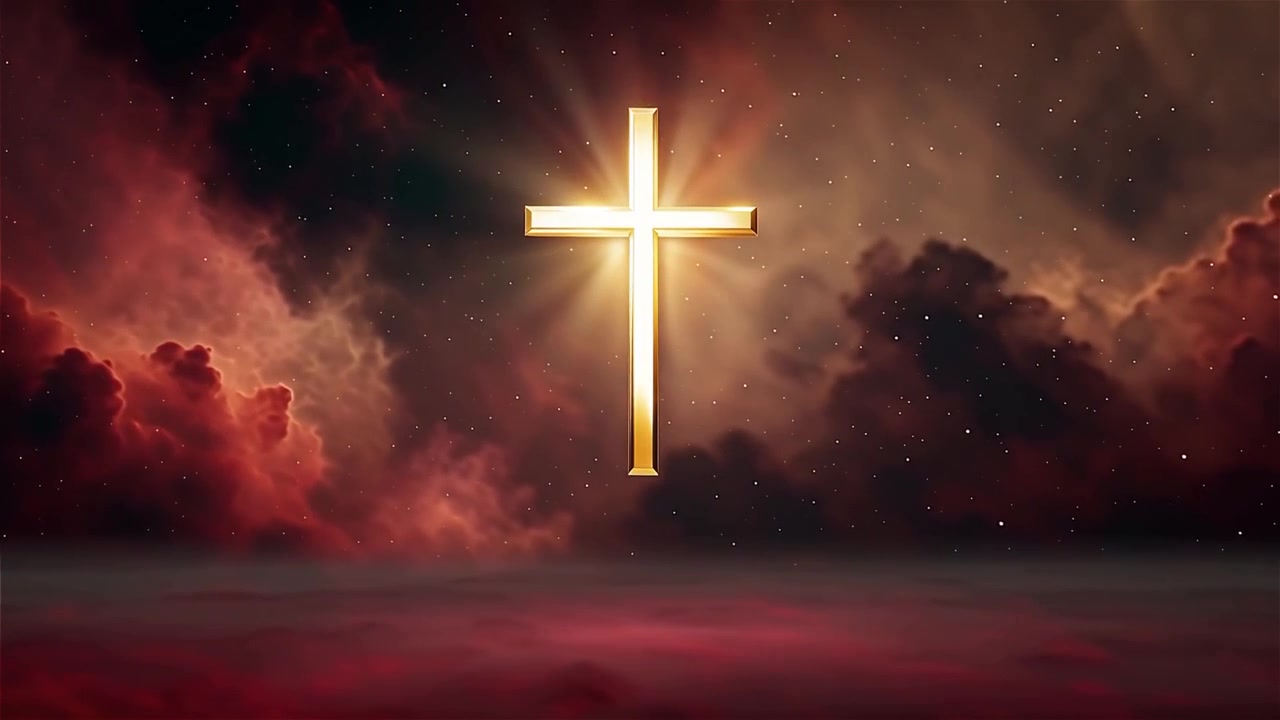 Croce Cristiana Luce Celestiale Sfondo per il Culto.