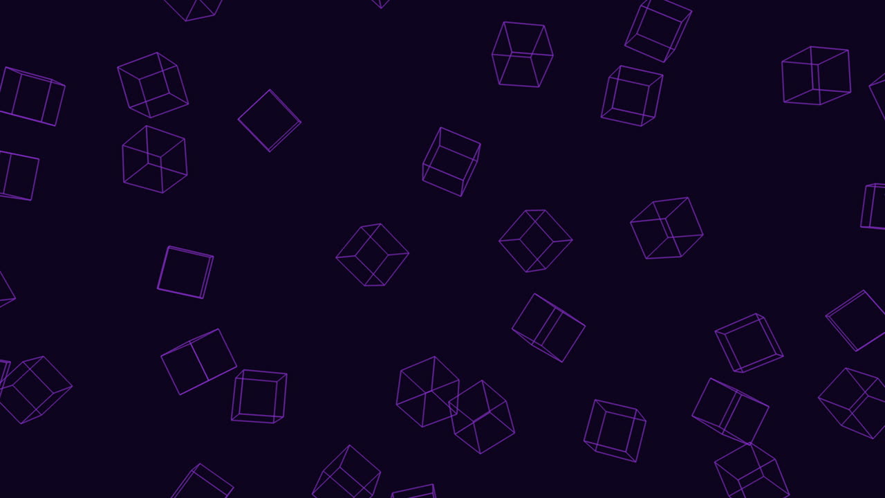 formas geométricas flotantes sobre un fondo negro y púrpura
