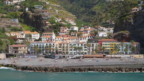 drone shot of residential housing in ponta do sol, madeira island, portugal