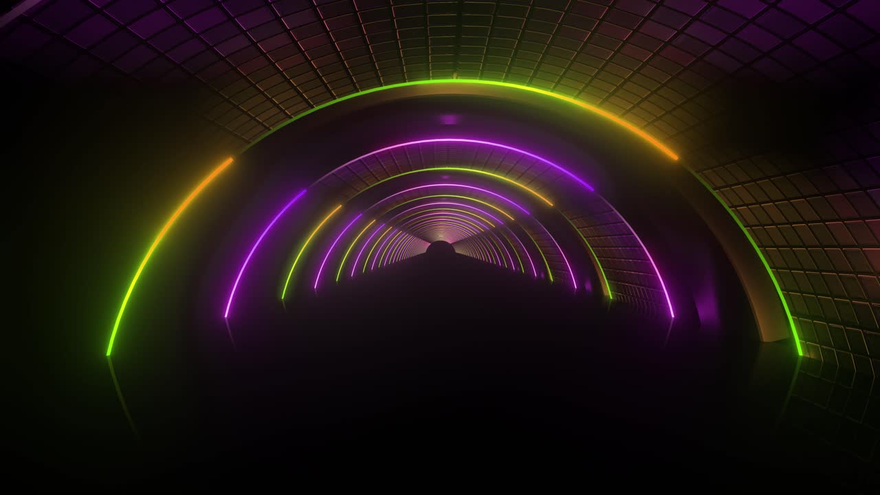 Neon Tunnel with Colorful Glowing Arches