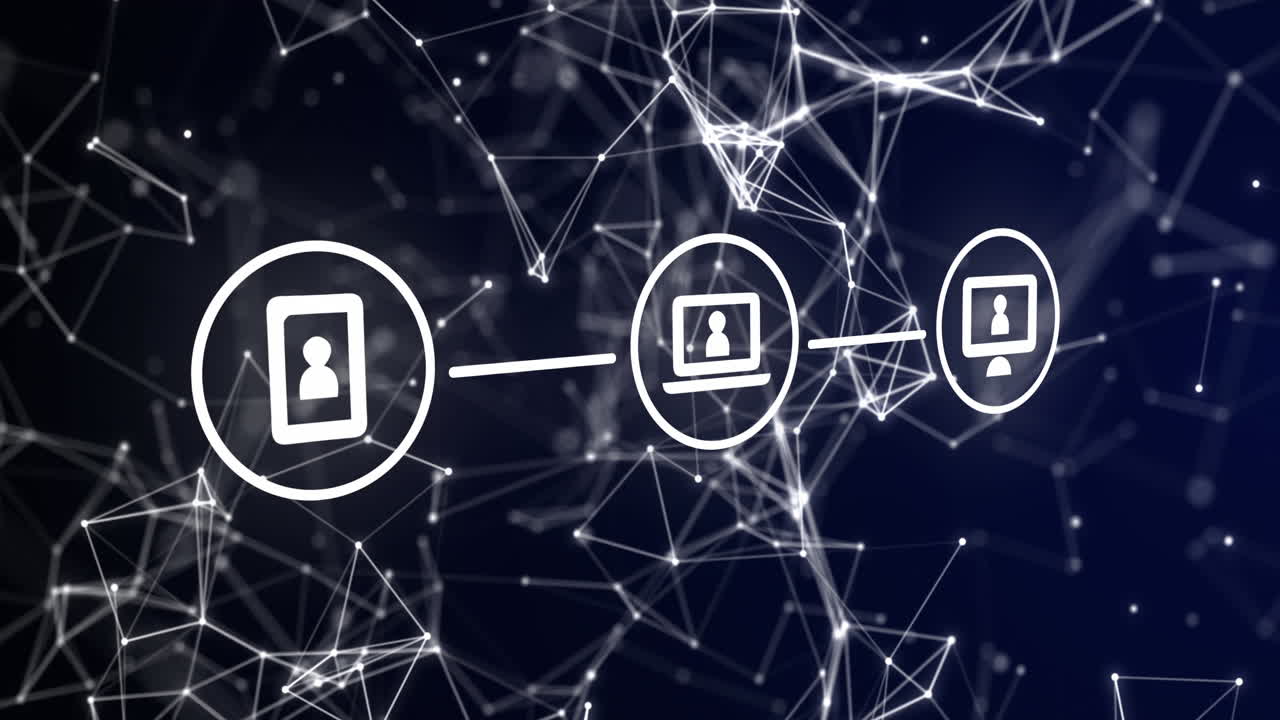 animación de la red de conexiones con iconos sobre fondo negro