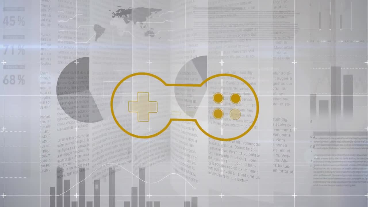 Animation of video game console and financial data processing
