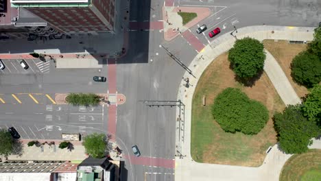 overhead view of traffic circle in albany, new york with drone video stationary