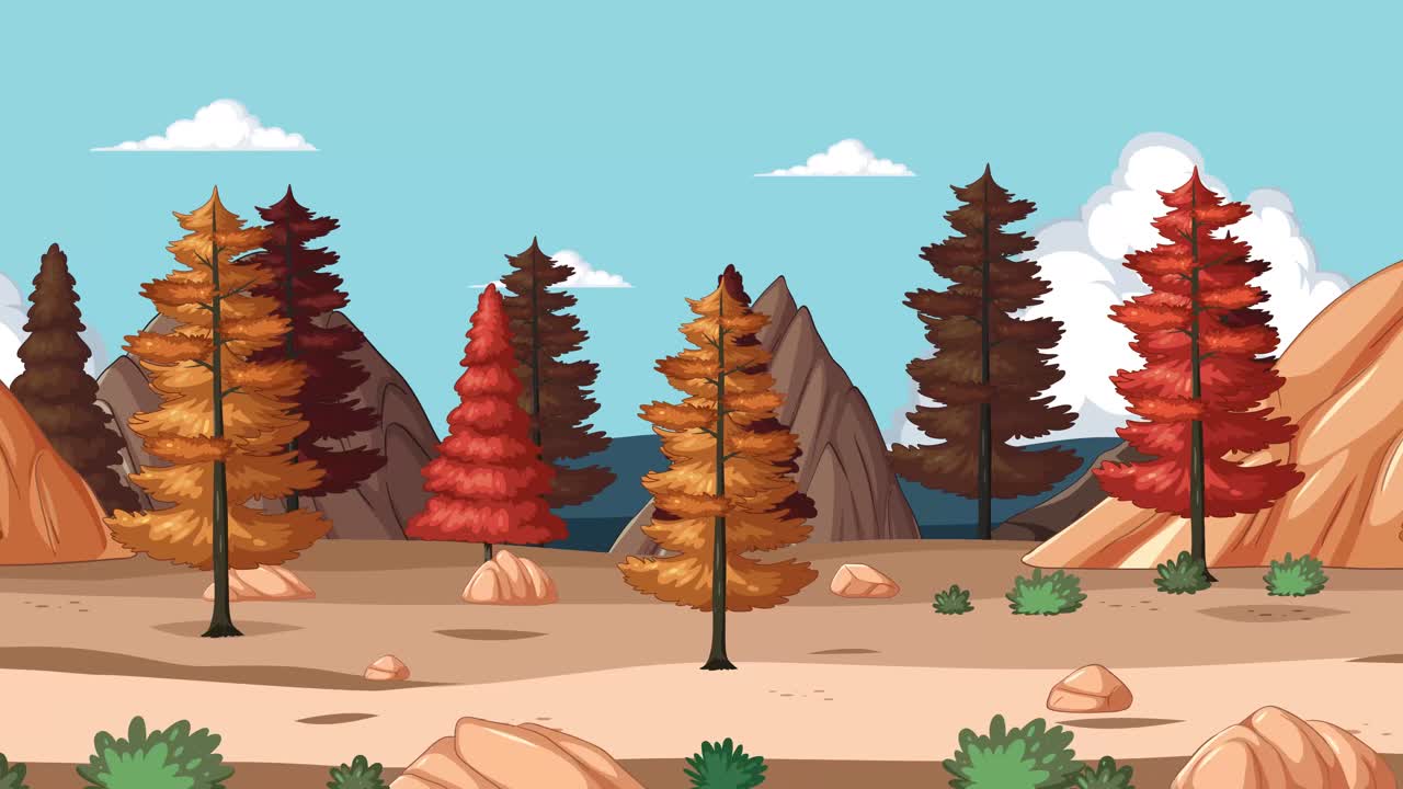 산과 구름이 있는 활기찬 가을 숲