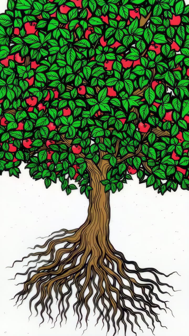 Stylized Apple Tree Illustration with Exposed Roots