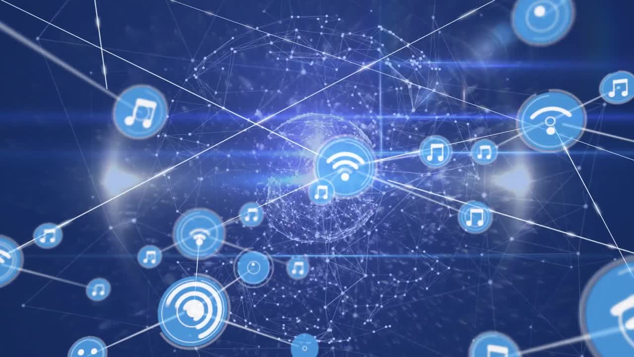 animación de la red de conexiones con iconos en todo el mundo