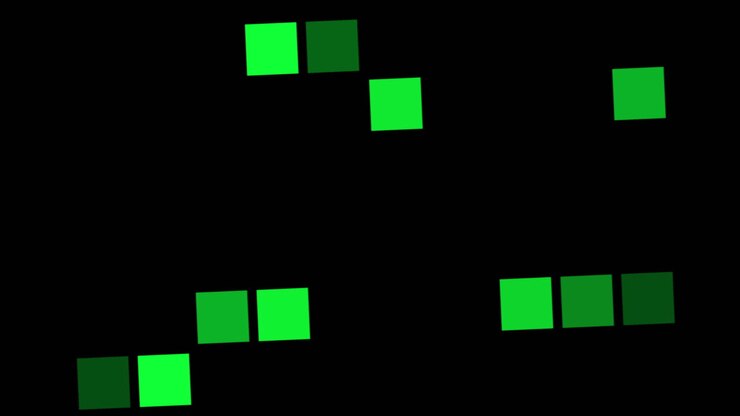 Neon green squares pattern on black gradient