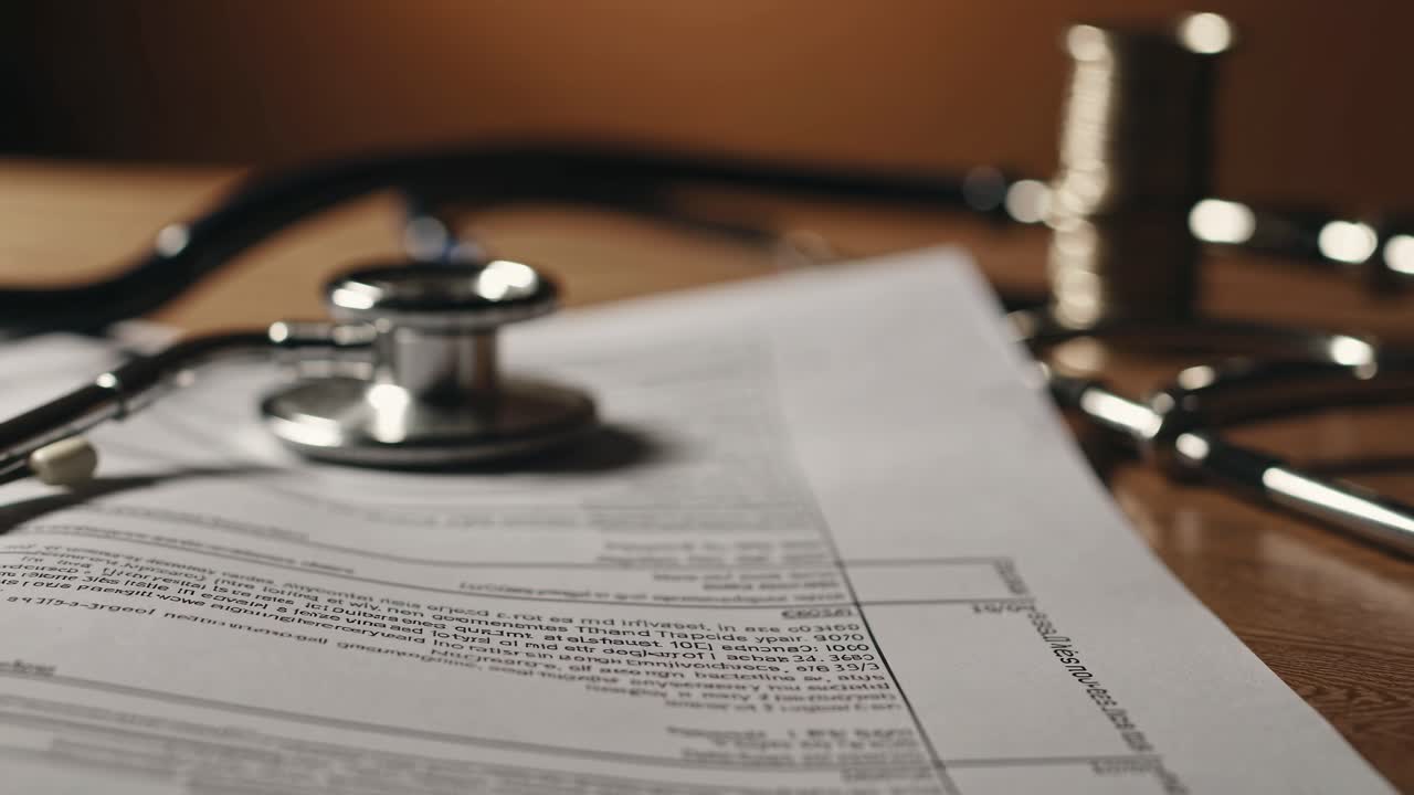Medical Bill and Stethoscope on a Desk