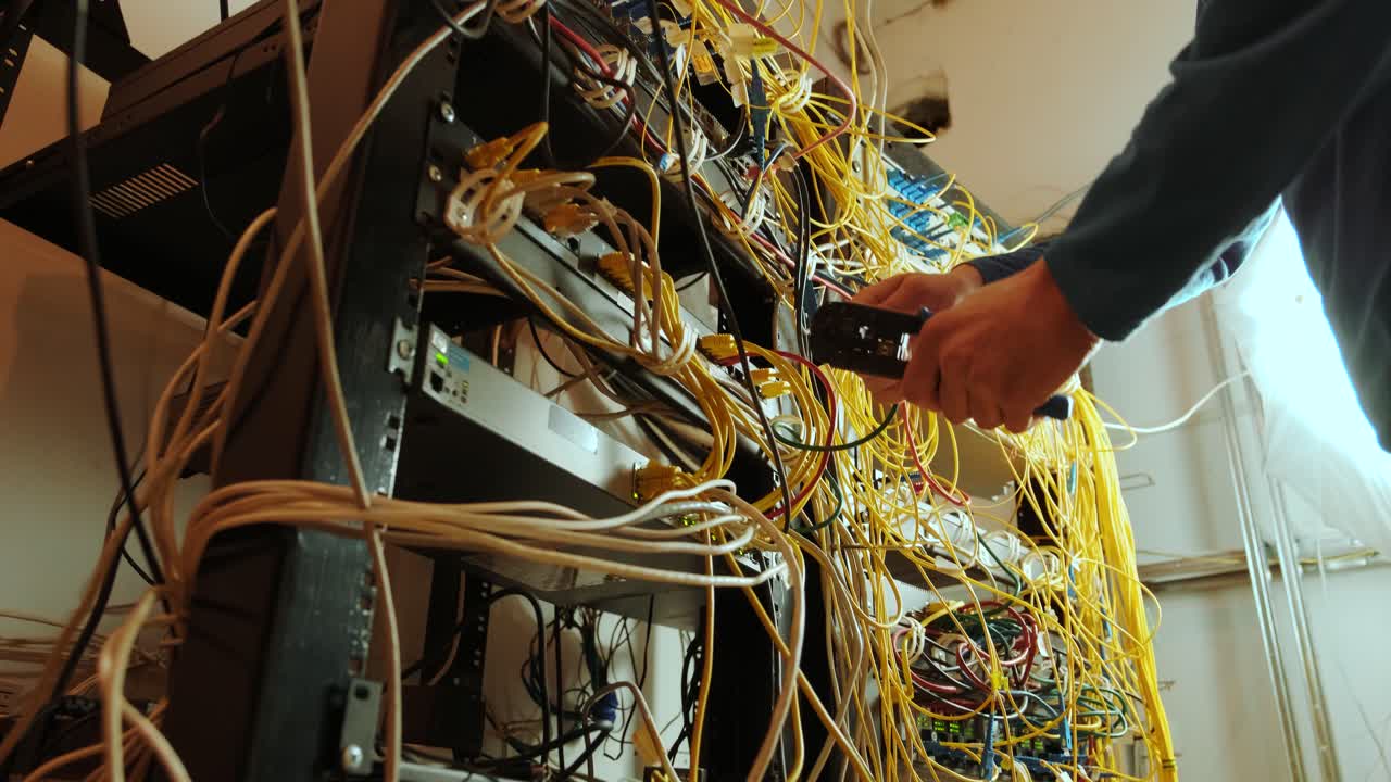 servicio de redes. ingeniero de redes administrador comprobando el equipo de hardware del servidor del centro de datos